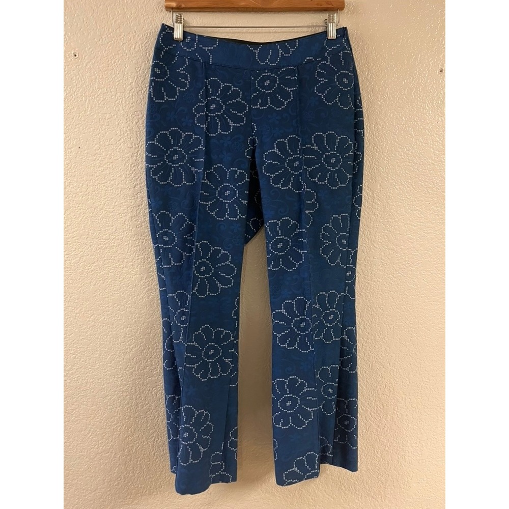 Smythe Blue Indigo Floral Pintuck Crop Pants Size 6 / 28